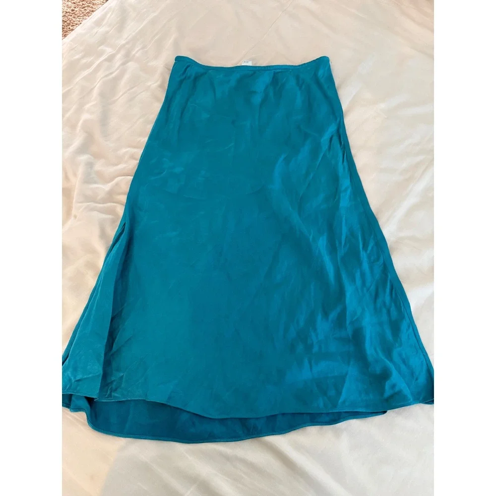 Club Monaco Teal Blue Bias Midi Skirt Mermaidcore Dopamine Linen Blend 10